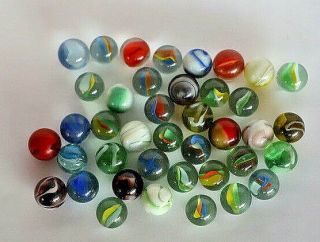 40 Mixed Vintage Glass Toy Marbles ? Peltier,  Akro Agate,  Christens,  Kings