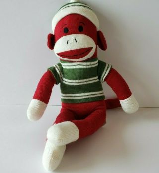 Sock Monkey Dan Dee 21” Plush Stuffed Animal Christmas Red Green Traditional