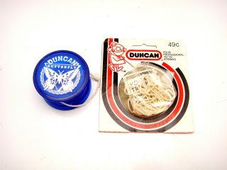 Vintage Duncan Yo Yo Triangle Logo Butterfly With String Pack Blue