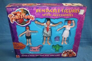 The Flintstones Bendable Figures With Accessories - Fred Wilma & Pebbles - 1993