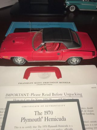 Franklin 1:24 1970 Plymouth Hemi Cuda Convertible Rallye Red Box Papers