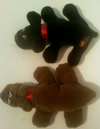 Set Of 2 Tonka 1986 Pound Puppy Puppies Black Brown Dog Plush Vintage Toys 8 "