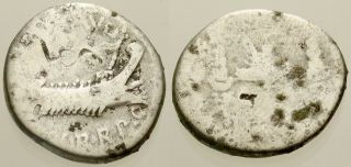 018.  Roman Silver Coin.  Marc Antony.  Ar Legionary Denarius.  Galley / Standards