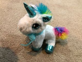 Dan Dee Teal White Unicorn Ribbon Bow Plush Stuffed Animal Toy Small 7 "