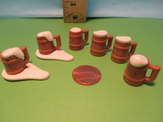 Playmobil Accessories Set Of Six Brown Beer Steins W/ 4 Different Styles Of Foam