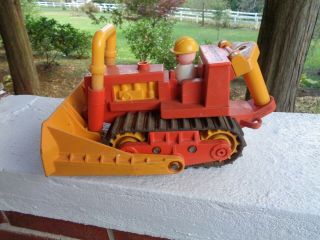 Vintage Fisher Price Bulldozer Construction With Figure Toy 311