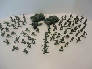 1970s Processed Plastic Tim Mee Plastic Soldiers Tanks & Cannon Playset