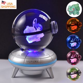 Night Light Pokemon Elf Bulbasaur Pokeball 3d Led Crystal Table Lamp Crafts Gift