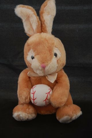 Brown Easter Bunny Rabbit Pink Nose Baseball Spring Time Dan Dee Plush 12 " Toy