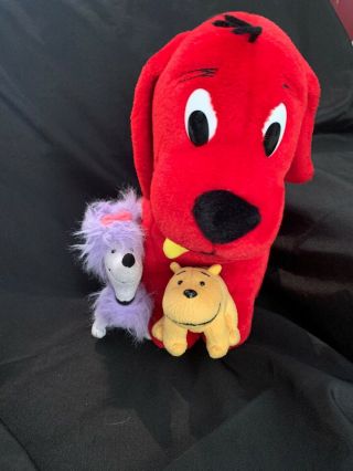 Euc 2002 Scholastic Clifford The Big Red Dog Plush With 8” Cleo & 6” T - Bone