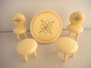 Vintage Wood Dollhouse Furniture 1:12 Soda Fountain Set Table Chairs Stools