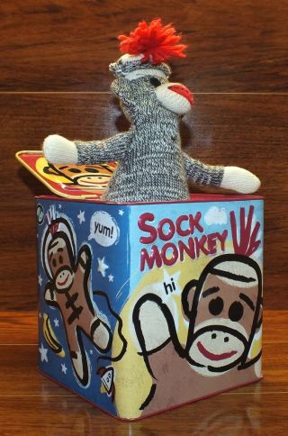 Sock Monkey Jack In The Box Schylling Tin Musical Toy Box