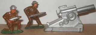 Vtg Manoil Barclay Lead Toy Soldier Wwi Artillery Cannon & 2 Man Team