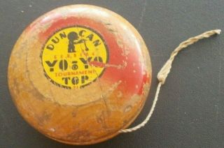 Vintage Duncan Yo - Yo Tournament Top Yellow Red 1950s 1960s Custom Carved Wood
