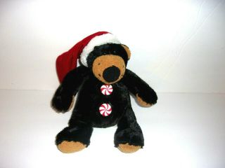Dan Dee Black Teddy Bear Bean Bag Peppermint Santa Hat Christmas Plush Small 8 "