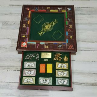 1991 Franklin Monopoly Collectors Edition Wood Board Game Gold Plated (2)
