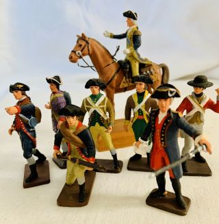 Cast Toy Soldiers,  Revolutionary War,  Set Of 8 Soldiers,  1 Mounted Soldier/horse