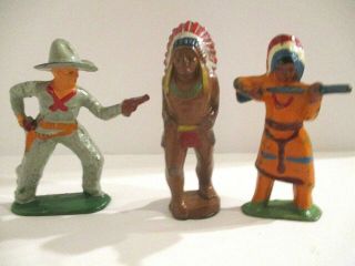 3 Vintage Barclay/ Manoil Lead Toy Cow Boys / Indians,  Hard To Find B99