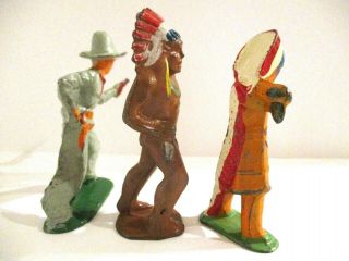 3 Vintage barclay/ Manoil Lead Toy Cow boys / Indians,  hard to find B99 3