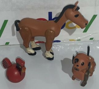 Vintage Fisher Price Little People Farm Family Castle Brown Horse,  Chicken,  Dog