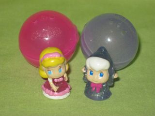 Disney Squinkies Clear Glitter Cinderella & Fairy Godmother Toy Figures &bubbles