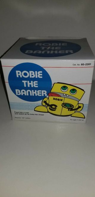 Robie The Banker Radio Shack Vintage Battery Operated Bank Coin Robot