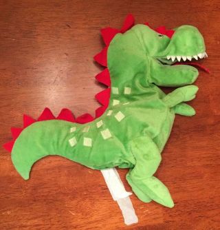 Ikea Laskig Plush Full Body Green Dragon Puppet Red Scales Movable Mouth
