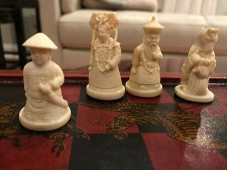Rare,  Hand - Carved Antique/vintage Chinese Bone Chess Set,  Games Board/box.