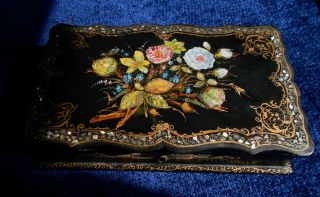 Antique Victorian Playing Cards Box " Papier Mache With Mother Of Pearl Inlay "
