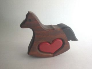 Vintage Primitive Wooden Small Rocking Horse W/heart Handcrafted 4 " T 4.  5 " Long