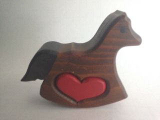 Vintage Primitive Wooden Small Rocking Horse w/Heart Handcrafted 4 