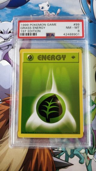 Grass Energy Base Set 1st Edition Shadowless Pokemon Card Game Psa 8