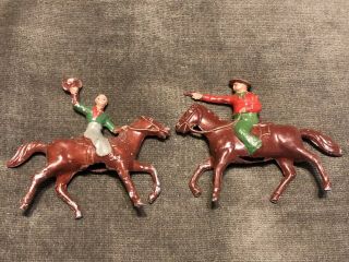 Vintage Lincoln Logs Lead Toy Soldier Figures Mounted Cowboys