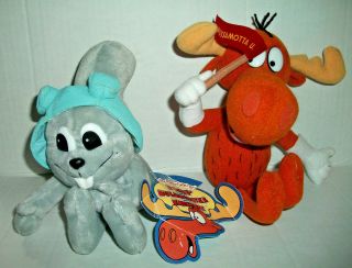 9 " Plush Rocky Squirrel And 10 " Bullwinkle The Moose.