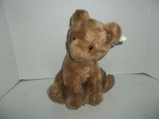 Vintage 1984 Dakin Brown Teddy Bear Plush With Plaid Feet Pads 9 " Tall