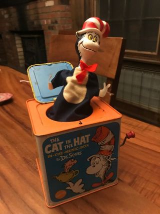 1970 Mattel Cat In The Hat Tin Music Box Jack In The Box