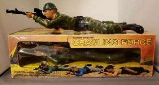 Two 1987 Regency Toys Commando Crawling Force Battery Operated Action Figures