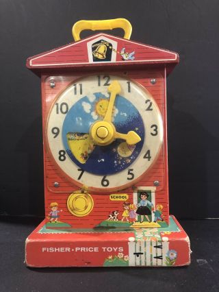 Vintage 1968 Fisher Price Music Box Teaching Clock Toy Kids Children