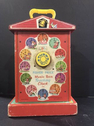 Vintage 1968 Fisher Price Music Box Teaching Clock Toy Kids Children 2