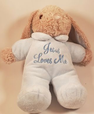 Dandee Collectors Choice Baby Blue Jammied Jesus Loves Me Musical Beige Bunny