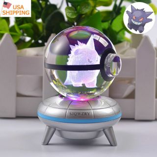Night Light 3d Crystal Pokemon Gengar Led Table Lamp Crafts Best Gift Pokeball
