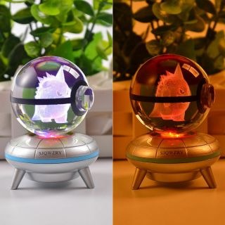 Night Light 3D Crystal Pokemon Gengar LED Table Lamp Crafts Best Gift Pokeball 3