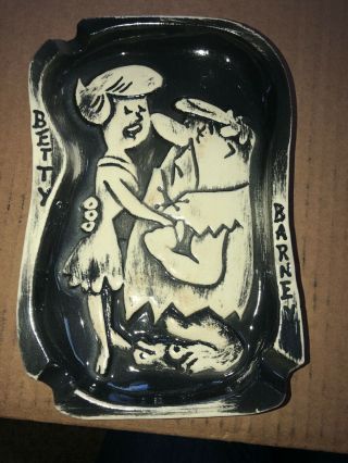 The Flintstones Cartoon Show Betty & Barney Arrow Ceramic Ashtray 1960s