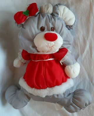 1988 Fisher Price Puffalump Christmas Mouse Plush 8033 Girl Mrs Clause Red Dress