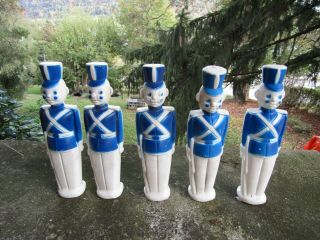 5 X Vintage Blow Mold Christmas Toy Soldiers - Nutcracker - Blue - 1.  62” X 8.  0”