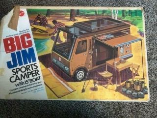 Vintage Mattel Big Jim Sports Camper With Accessories,  Fishing Boat,  & Box
