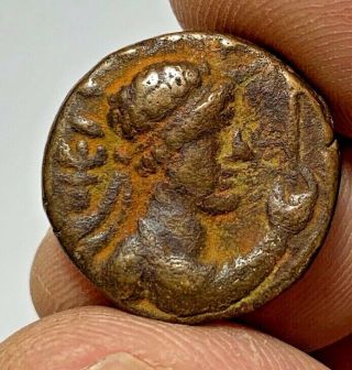 Ancient Indo Greek Bronze Coin Tetradrachm Soter I 7.  5gr 20.  2mm