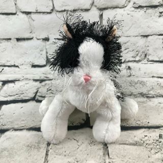 Webkinz Ganz Kitty Cat Plush Black White Spotted Shaggy Stuffed Animal Soft Toy