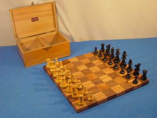 Vintage Wooden Chess Board Carved Complete Set Game Strategy