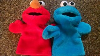 Vintage Tyco Cookie Monster And Elmo Hand Puppets 1996 Sesame Street